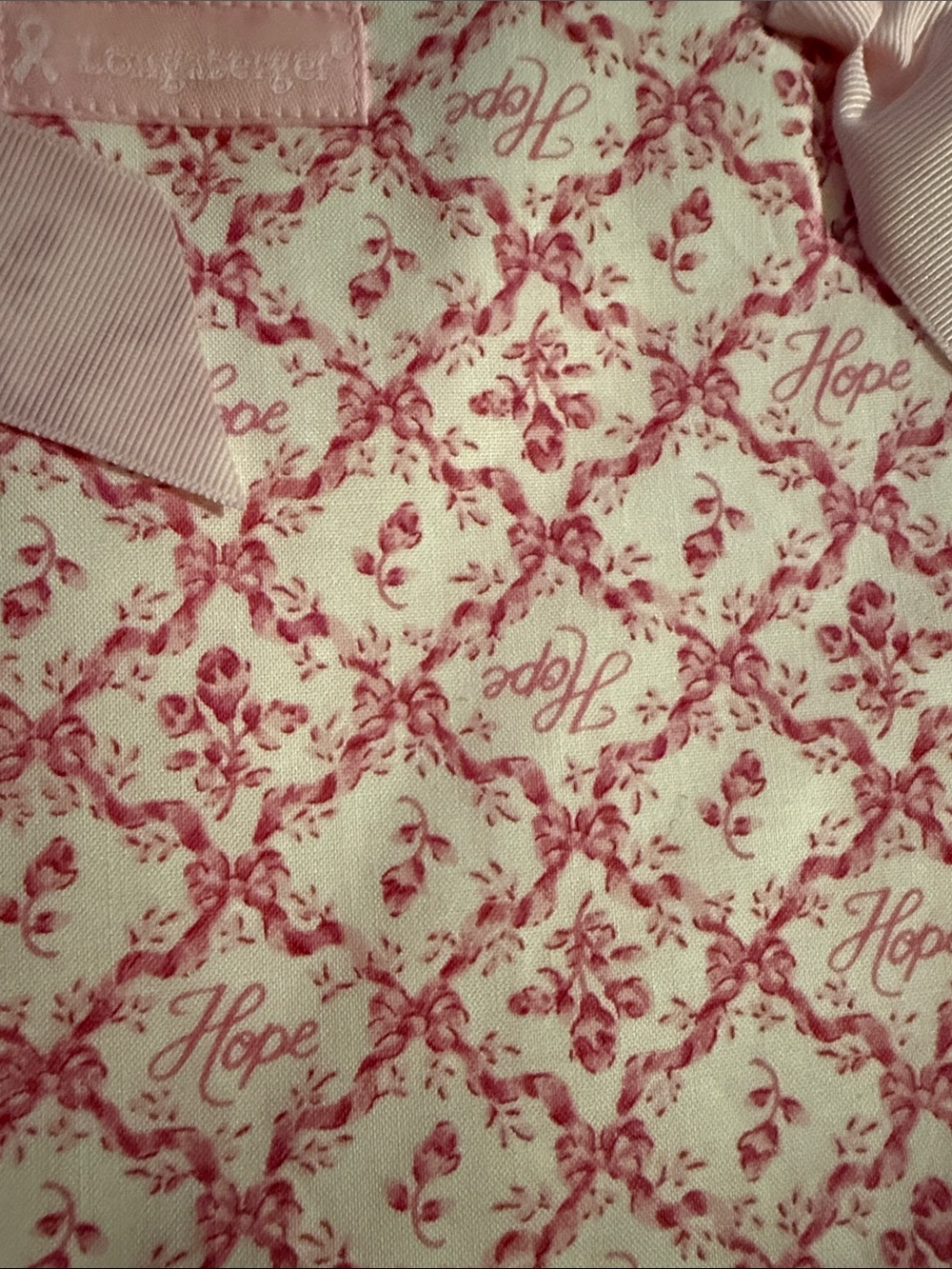 Longaberger Pink Patterned Ribbon-Handle Tote - Picture 6 of 7